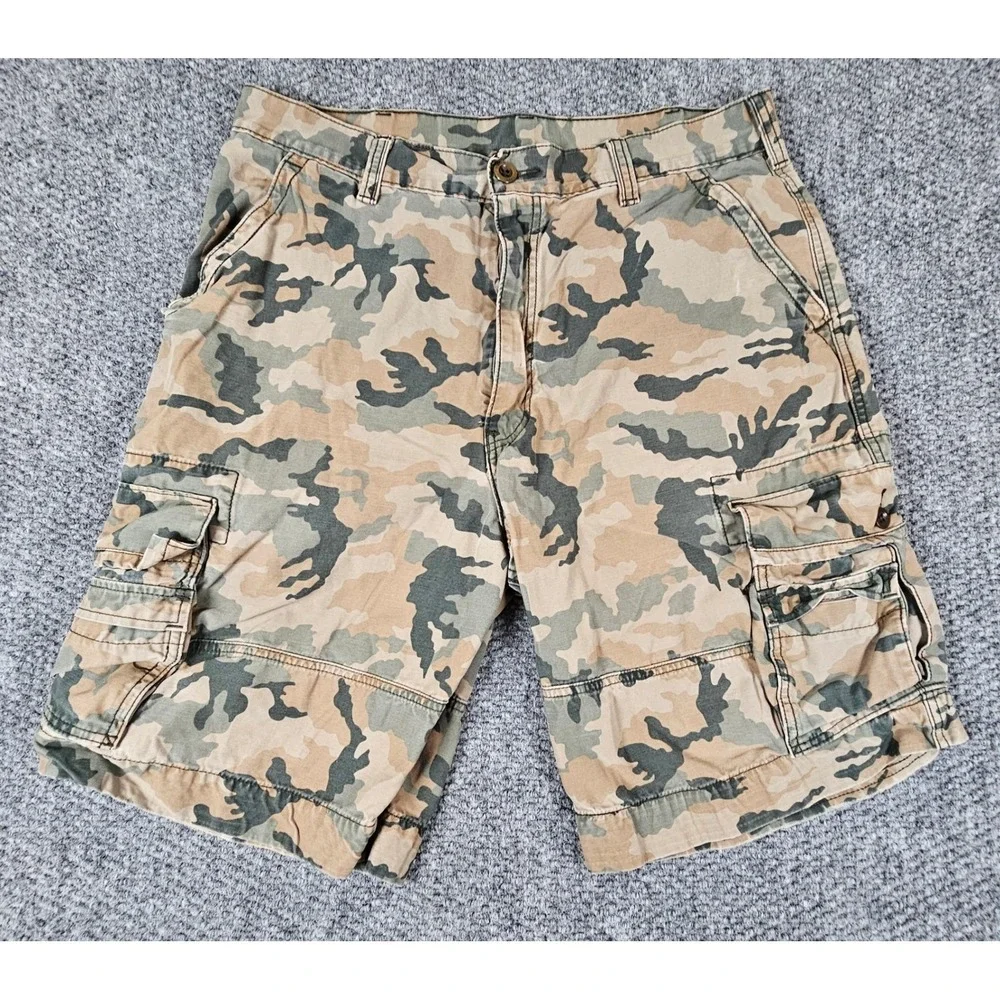 Levis Mens Desert Camo Baggy Cargo Shorts Size 38 Tan Green Camouflage‎